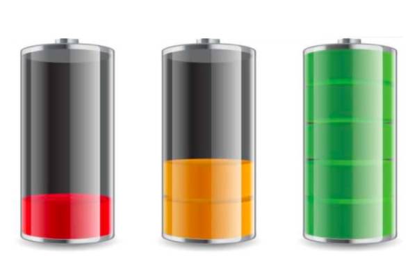 Three batteries at different charge levels